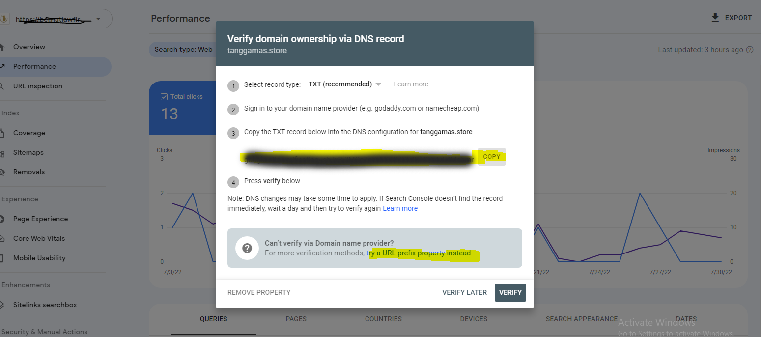 Bongkar Rahasia SEO Website WordPress  Menggunakan opsi domain untuk verifikasi dan konfigurasi DNS.