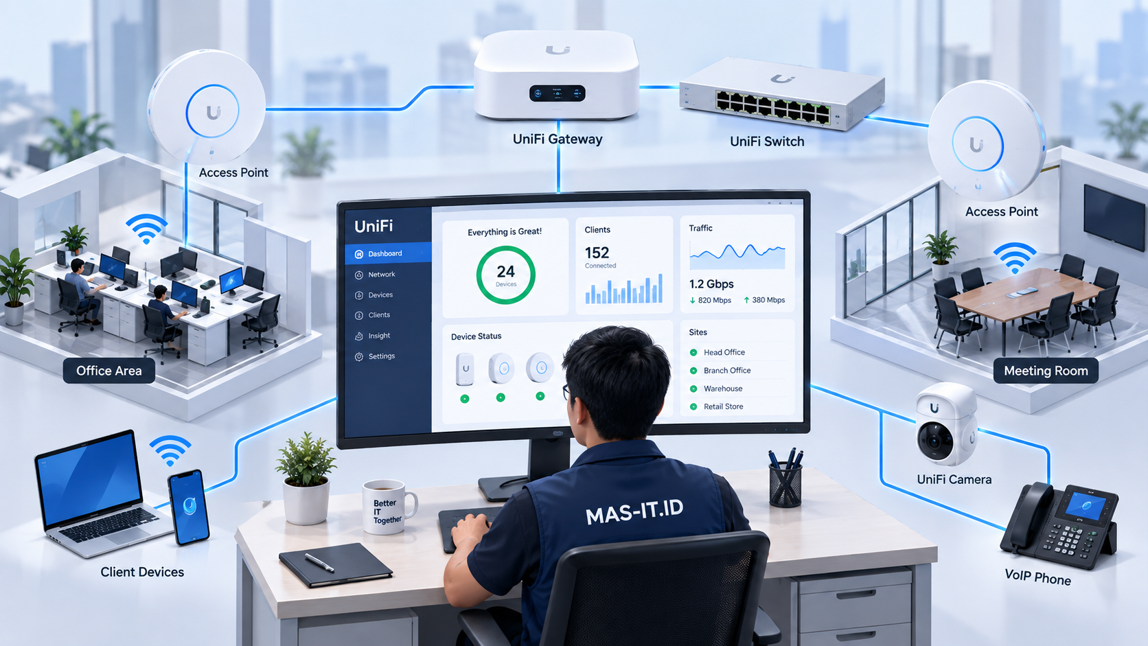 UniFi Controller sebagai pusat kendali sistem jaringan kantor