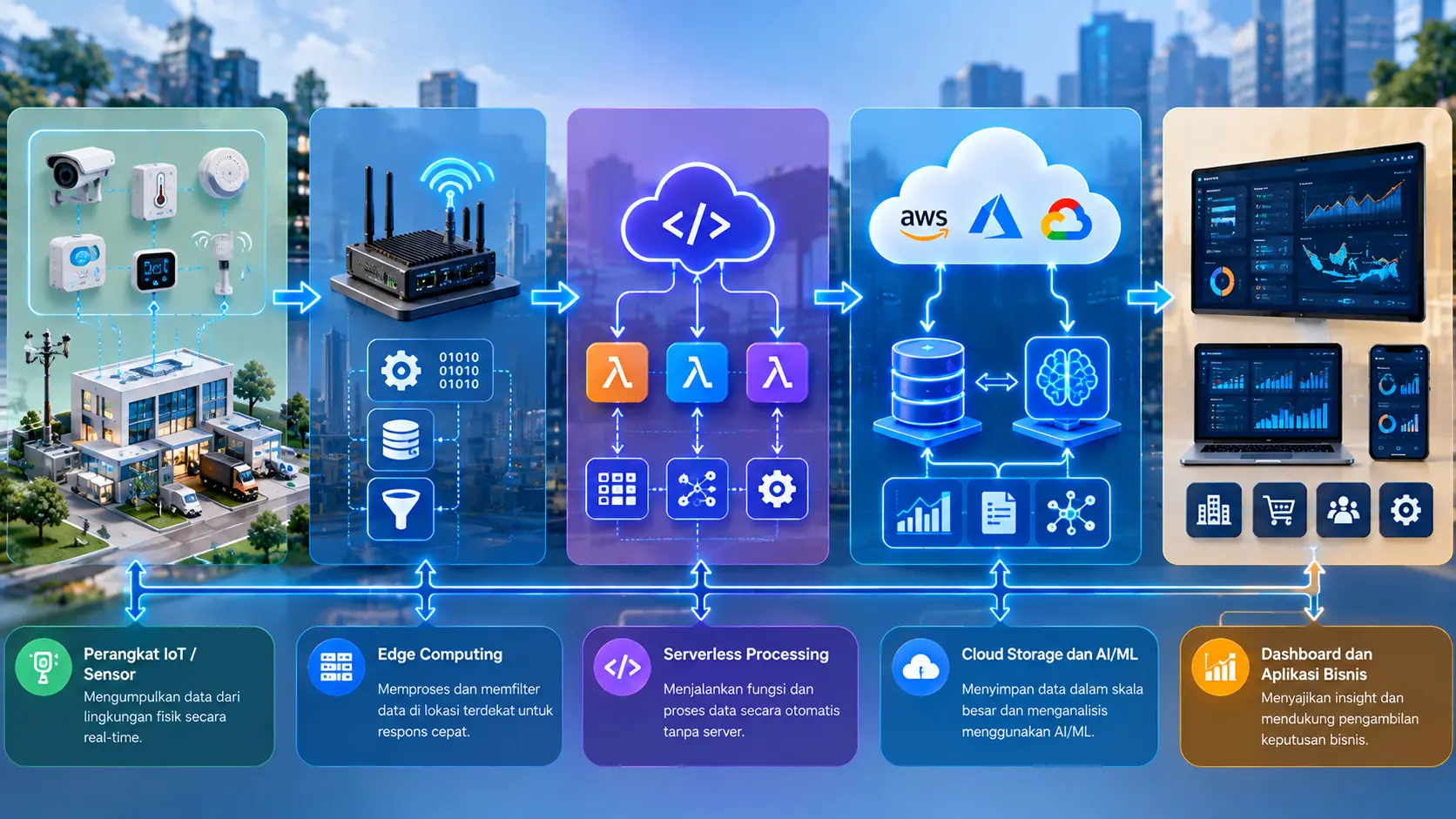 Diagram alur edge computing serverless dan AI dalam ekosistem cloud computing