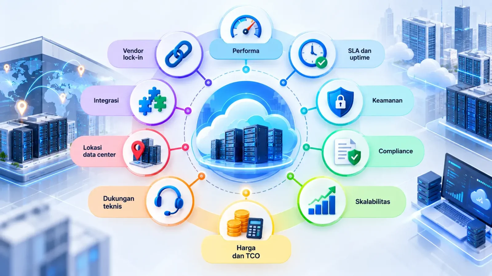 Memilih Provider Cloud Computing yang Tepat 2 Diagram kriteria memilih cloud provider berdasarkan SLA keamanan harga skalabilitas dan dukungan teknis