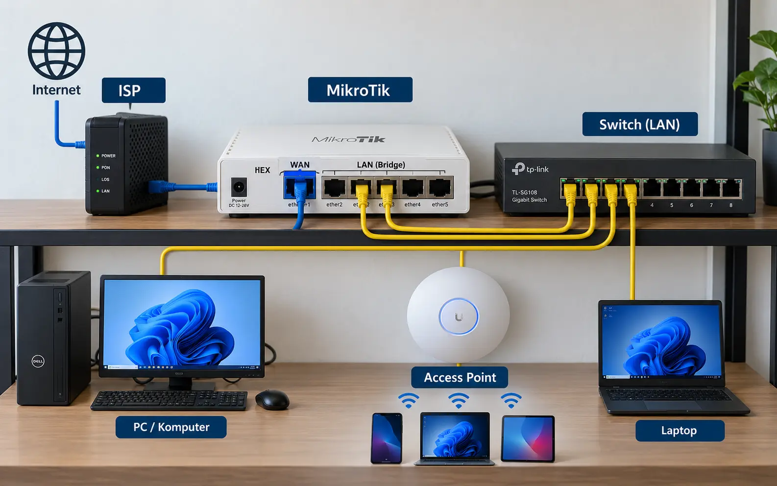 cara setting MikroTik dari Awal di ISP ke jaringan LAN