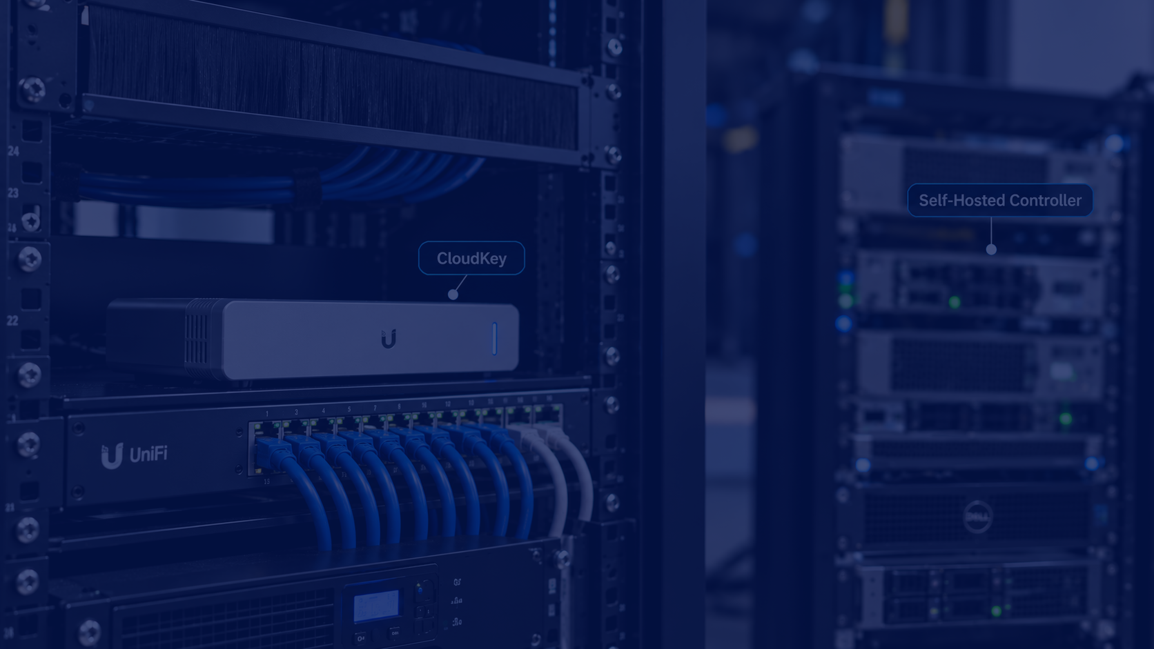UniFi CloudKey sebagai network controller yang terpasang di rak jaringan kantor